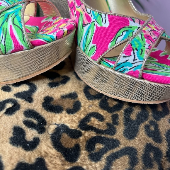 Lilly Pulitzer Wedges Gold pink Greeb signature print - Picture 5 of 10